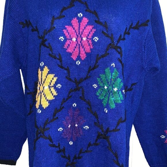 Vtg Russ blue long stylized snowflake sweater - Picture 4 of 9